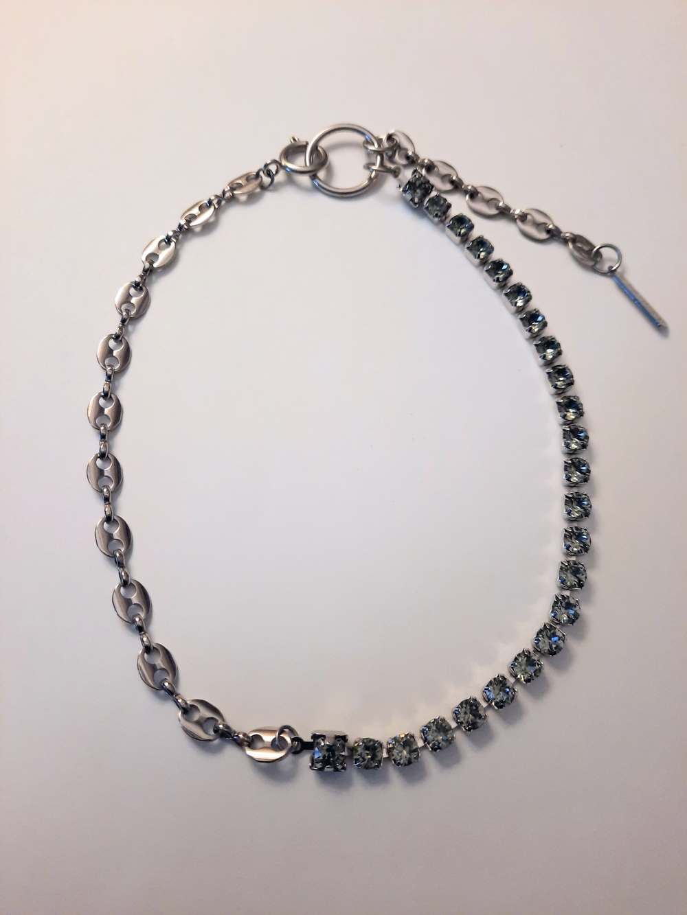Justine Clenquet Silver Chain Grey Rhinestone Choker Necklace